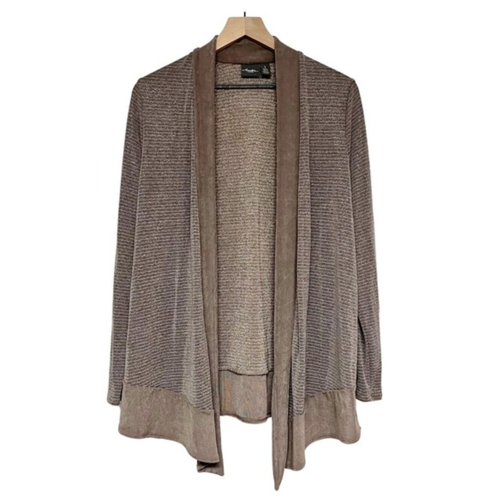 Travelers by Chicos Brown Gold Jersey Open Cardigan Size 1 Long Sleeve